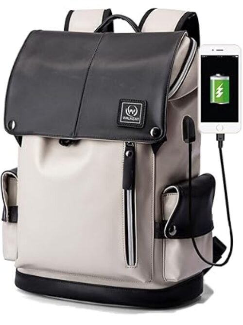 WALKENT Stylish 15.6 Premium Leather, Waterproof, Backpack